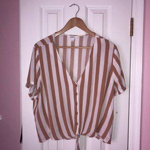 Market & Spruce Striped Button Down Tie Front Top Sz XL